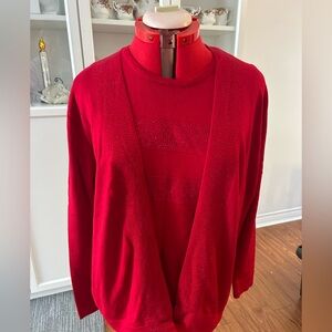 La Madonna 2piece Women's Sweater set- lightweight knit- Red-large